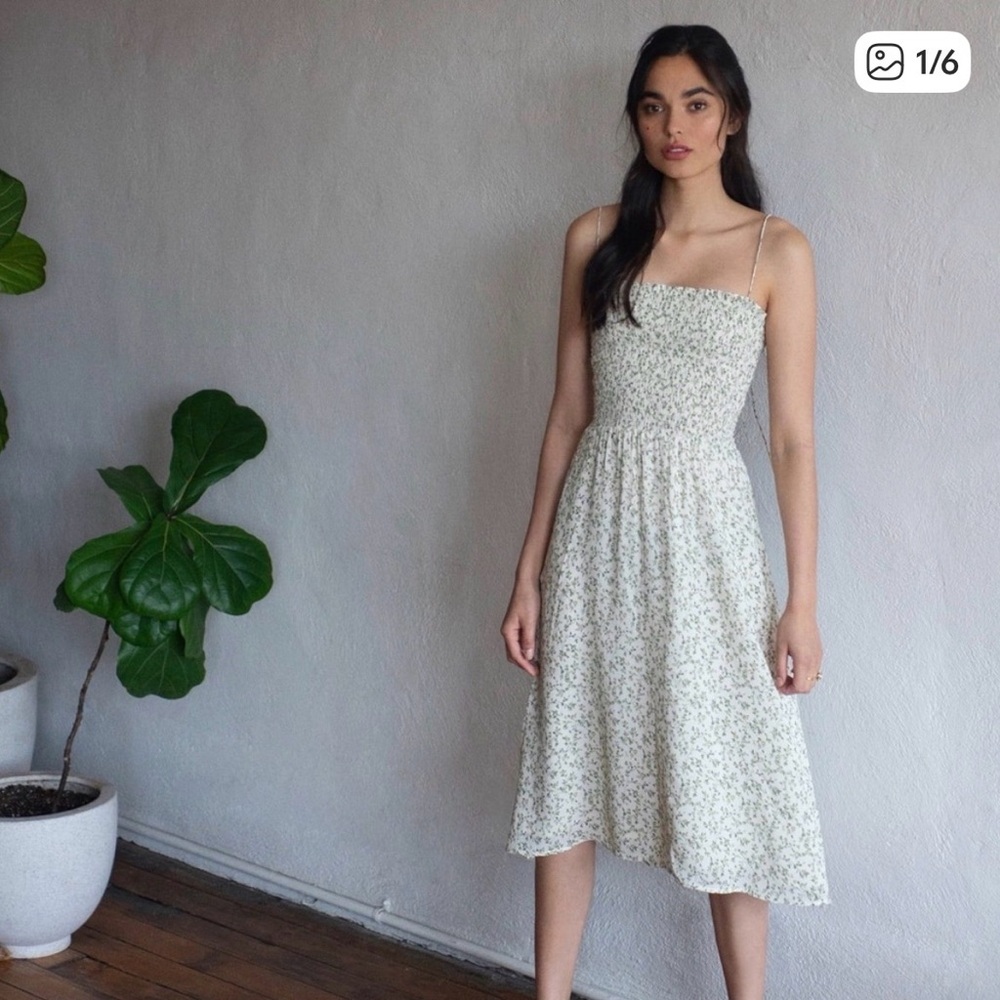 Reformation Sable Floral Smocked Midi Dress Small